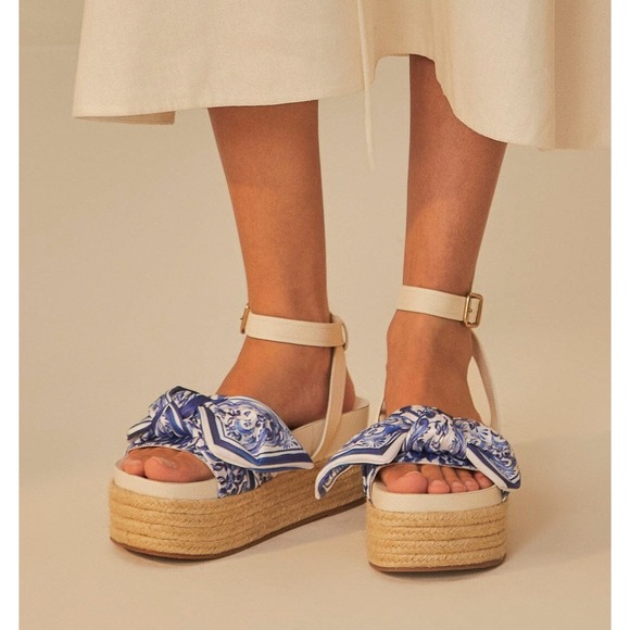 FARM Rio Shoes - NEW Farm Rio Ivory Scarf Espadrille Flatform Sandal Size 7.5